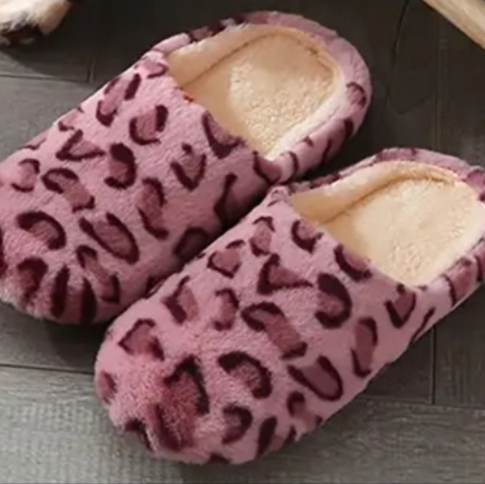 Pink Animal Print House Slippers